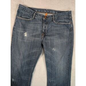 Earnest Sewn Hemingway 07 Mens Blue Distressed Bootcut Jeans Size 36 Made in USA